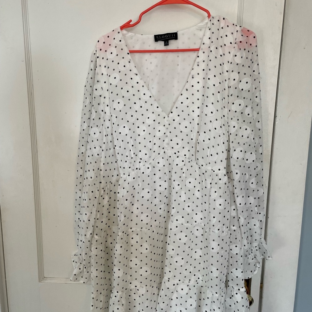 White and black polka dot baby doll dress